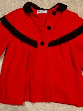 Vintage Rothschild Red Coat with Black Velvet Trim & Bow – Made in USA